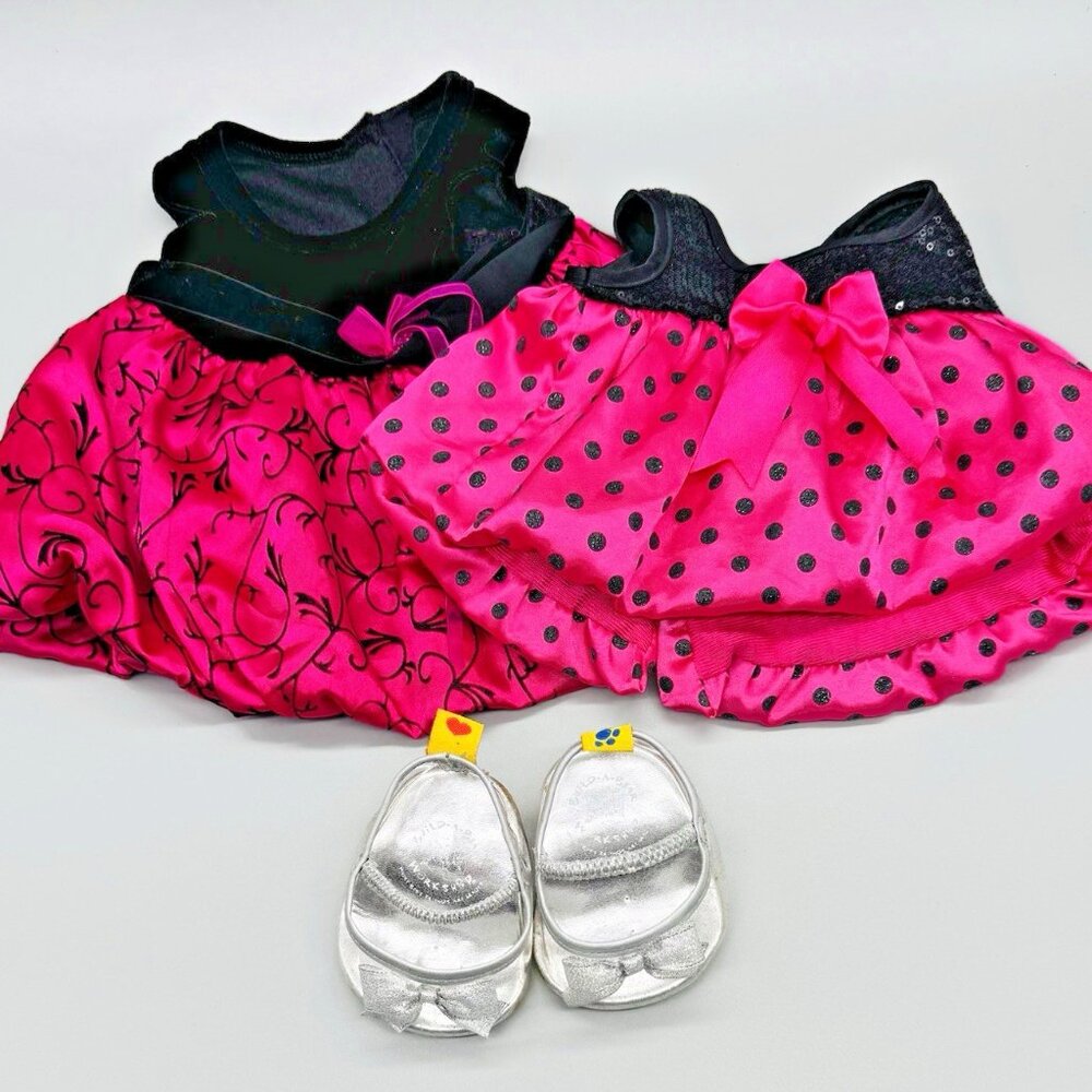 Build a Bear‎ Fancy Pink Black Dresses High Heal Shoes Lot of 2 Dress